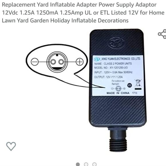 Replacement Yard Inflatable Adapter Power Supply Adaptor 12Vdc 1.25A 1250mA 1.25 - Picture 8 of 10